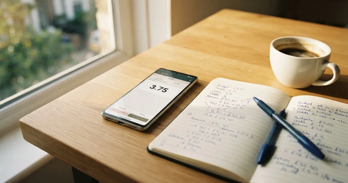 Ein Smartphone mit dunklem Display liegt neben einem Notizbuch mit handschriftlichen Notizen auf einem hellen Holztisch, daneben eine Tasse Kaffee im Morgenlicht.